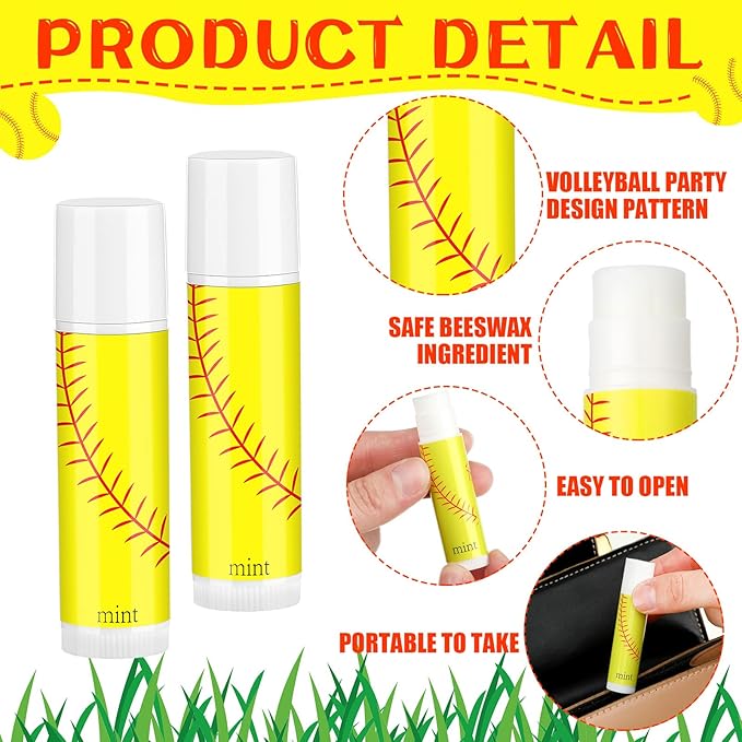 24 Pcs Softball Lip Balm Softball Team Gifts Softball Party Favors Softball Lip Balm Gift for Softball Team Softball Party Guest Supplies-VivaGrace Women