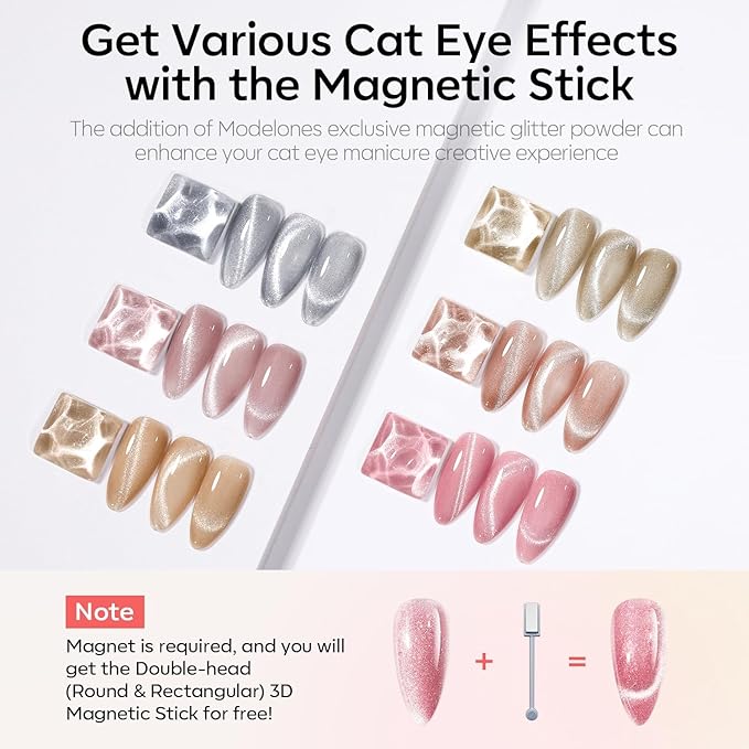 Modelones Cat Eye Gel Nail Polish Set, Holographic Glitter 6 Colors with Magnet, Sparkle Galaxy Series Nude Pink Gel Polish, Soak Off Led Gel Polish Kit, Nail Art, Salon DIY Gifts-VivaGrace Women