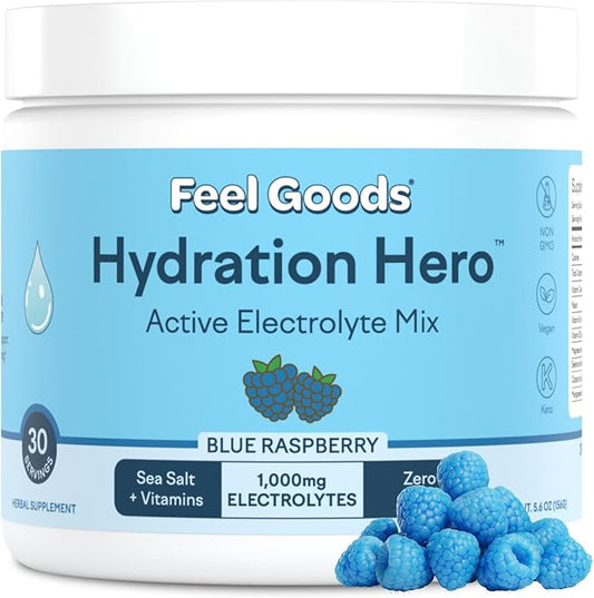 Feel Goods Hydration Hero, 1,000mg Electrolytes Powder, Sugar Free, Magnesium, Organic Aloe Vera, L Theanine, Vitamin C, B12, Keto, Vegan, Plant Based, Blue Raspberry, 30 Servings-VivaGrace Women