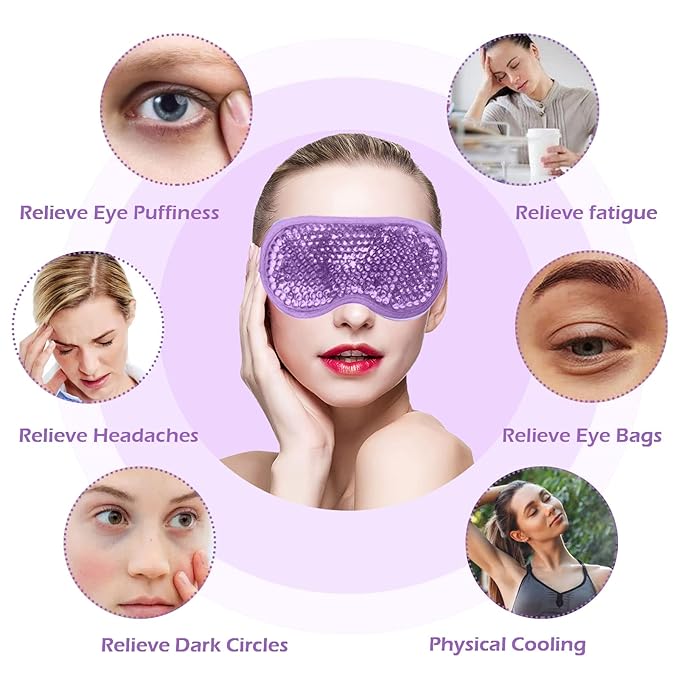 Permotary 2PCS Gel Eye Mask Reusable Hot Cold Compress Pack Eye Therapy,Therapeutic Gel Eye Spa Pad for Puffiness/Dark Circles/Eye Bags/Dry Eyes/Headaches/Migraines/Stress Relief-Pink&Purple-VivaGrace Women