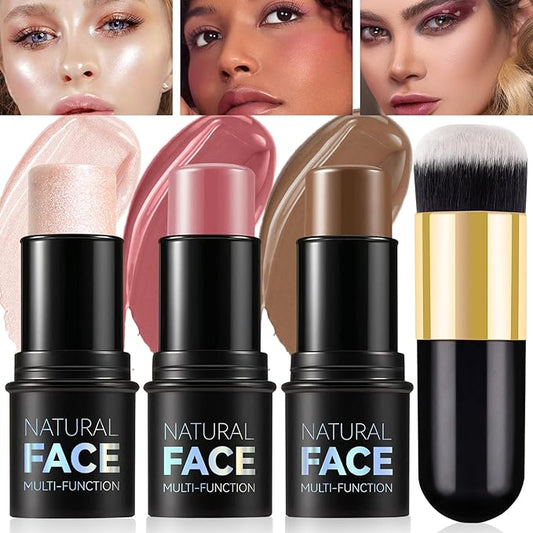 3Pcs Cream Contour Stick Makeup Kit - Cream Blush Stick Highlighter Stick Contour Bronzer Stick for Cheeks, Waterproof Long Lasting Blendable, Contour Stick Trio for Face Makeup (#02, 05, 06)-VivaGrace Women