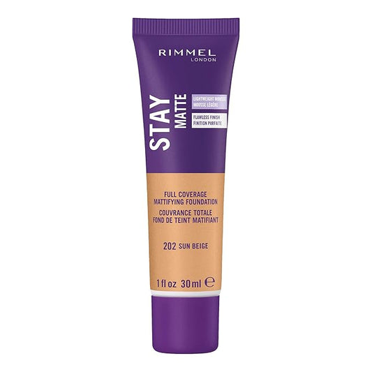 Rimmel London Stay Matte Liquid Mousse - 202 Sun Beige - Foundation, Lightweight, Shine Control, Oil-Free, 1oz-VivaGrace Women