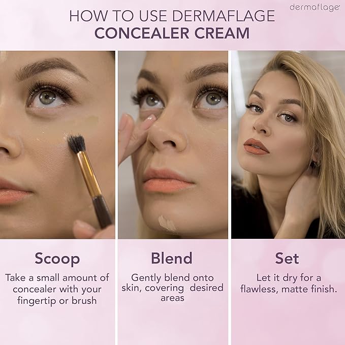 Dermaflage Full Coverage Concealer Cream, Tan, 11 Versatile Shades, Waterproof, Non-Greasy, Matte Finish, Conceals Acne, Dark Circles, Blemish Spots, Tattoos, Bruises, Scars-VivaGrace Women