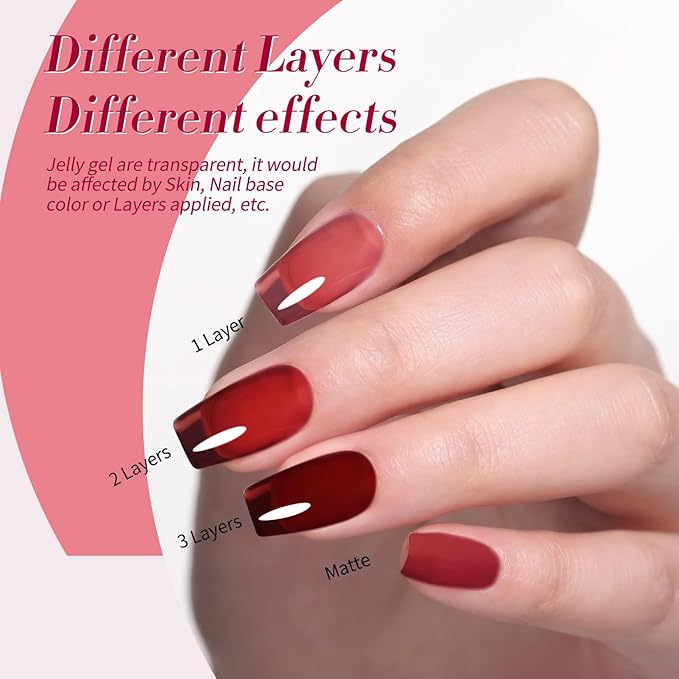 Born Pretty Jelly Burgundy Gel Nail Polish Ruby Red Glitter Cat Magnetic Eye Gel Nail Polish Fall Winter Blood Cherry Wine Red Gel Polish Glitter Soak Off Nail Art Salon Manicure Home Gift 7ml 6pcs-VivaGrace Women