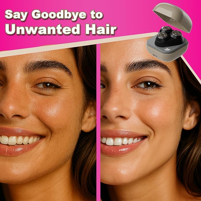 Facial Hair Removal for Women, 3D Floating Blade Rotary Razor, Wet/Dry Electric Shaver, Portable & USB Rechargeable Epilator Hair Remover for Face, Upper Lip, Chin, Arms & Legs (Beige)-VivaGrace Women