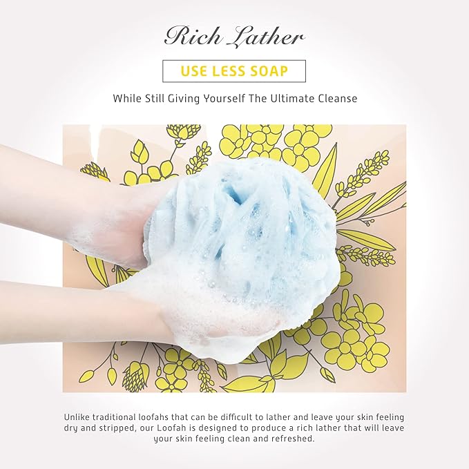 Spongentle Dual Texture Deep Cleansing Loofah Sponge for Radiant Skin, Pack of 3, Bath and Shower, Exfoliating Body Scrubber, Beautiful Colors for Women and Men-VivaGrace Women