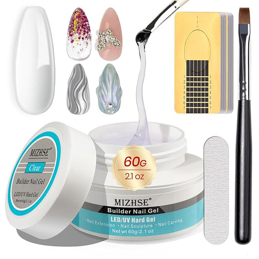 MIZHSE Builder Gel For Nails - 60g Clear Hard Gels Builder Nail Gels For Extension Gel Nails Strengthen Nail Art Manicure Kit With 100pcs Dual Forms And Brush-VivaGrace Women