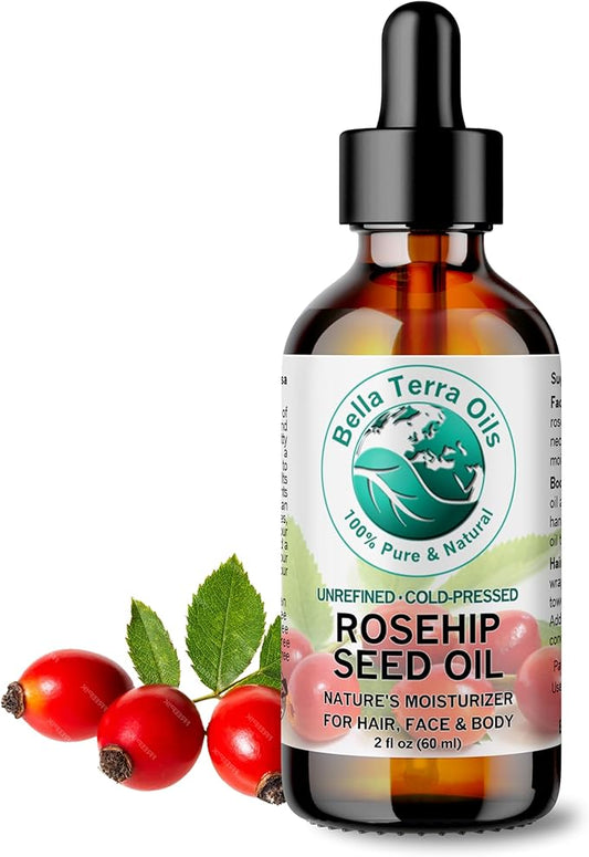 Bella Terra Oils - Organic Rosehip Seed Oil 2 oz - Cold-Pressed Elixir, Rich in Vitamin A, C, & E, Linoleic & Alpha-Linolenic Acid, Perfect Facial Emollient-VivaGrace Women