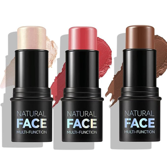 3 Pcs Face Contour Sticks Set, Shades with Highlighter & Contour & Blush Sculpted Complexion Wand Contour Long Lasting Natural Buildable Highlighters Contour Contouring Bronzer (01, 05, 06)-VivaGrace Women