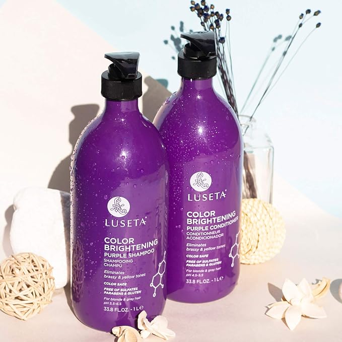 L LUSETA Color Brightening Purple Shampoo and Conditioner Set for Blonde and Gray Hair, Infused with Cocos Nucifera Oil to Help Nourish, Moisturize and Condition Hair, 2x33.8oz-VivaGrace Women
