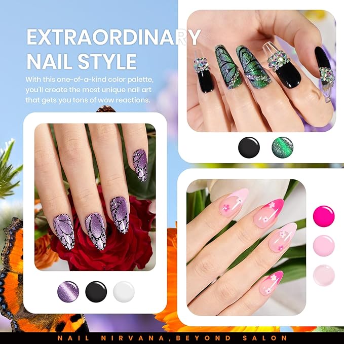 Beetles Cat Eye Gel Nail Polish Set, 15 Colors Gel Polish Nail Kit, Orange Glitter Purple White Blue Sparkle Uv Gel with Base & Top Coat & 3D Silicone Mold Nail Art for Decoration-VivaGrace Women