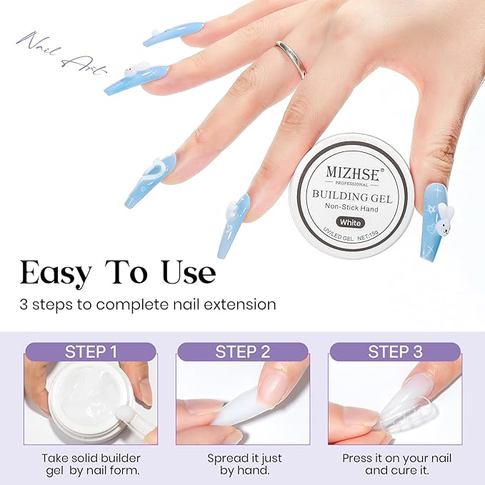 MIZHSE Solid Builder Gel, Non-Sticky White Sculpting Gel for Nails, 3D Nail Art Building Carving Modeling Hard Nail Extension Soak Off U V/LED Salon Home DIY 15g/0.5oz-VivaGrace Women
