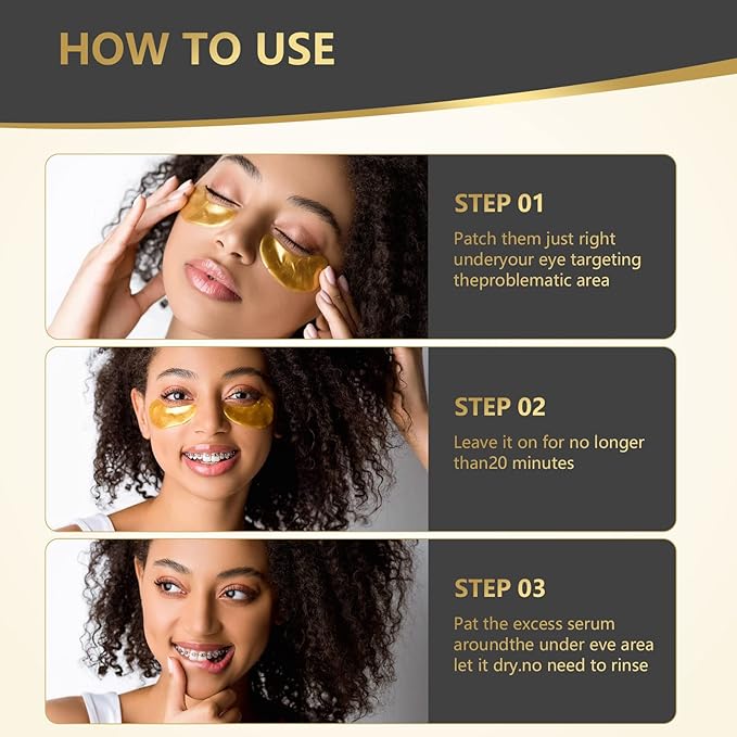 24K Gold Eye Mask, 30 Pairs, Natural Anti-aging Eye Pads for Puffy Eyes, Dark Circles, and Eye Bags with Amino Acid & Collagen, with Revitalize and Hydrate Your Skin-VivaGrace Women