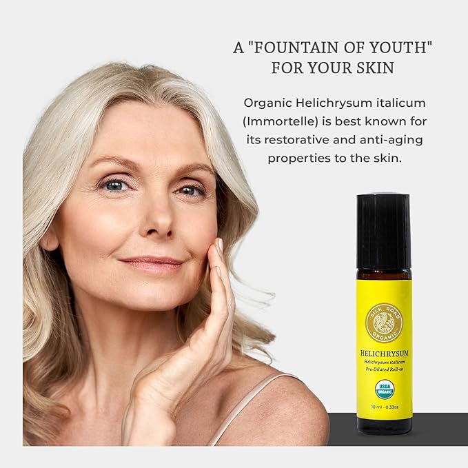 Silk Road Organic Helichrysum Italicum Essential Oil Roll On, 100% Pure USDA Certified Aromatherapy for Skin Vitality & Anti-Aging - 10 ml Roller - Always Pure, Always Organic-VivaGrace Women