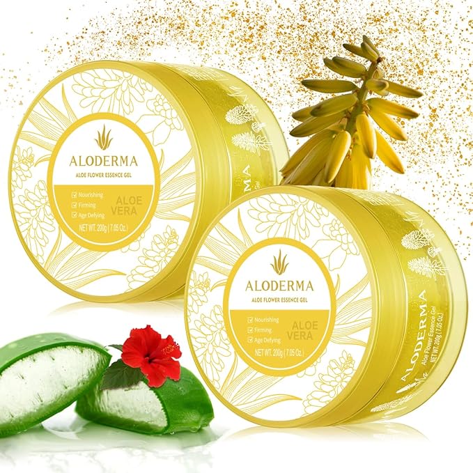 Aloderma Age-Defying Aloe Flower Essence Gel with 24K Gold Leaf, Made within 12 Hours of Harvest - Luxurious Aloe Gel with Allantoin & Hyaluronic Acid for a Shimmering, Youthful Complexion, 7oz 2-Pack-VivaGrace Women