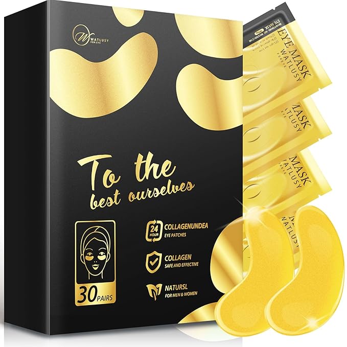 24K Gold Eye Mask, 30 Pairs, Natural Anti-aging Eye Pads for Puffy Eyes, Dark Circles, and Eye Bags with Amino Acid & Collagen, with Revitalize and Hydrate Your Skin-VivaGrace Women