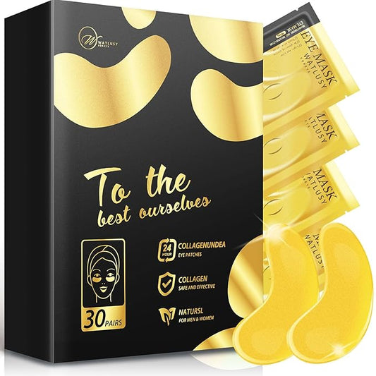 24K Gold Eye Mask, 30 Pairs, Natural Anti-aging Eye Pads for Puffy Eyes, Dark Circles, and Eye Bags with Amino Acid & Collagen, with Revitalize and Hydrate Your Skin-VivaGrace Women
