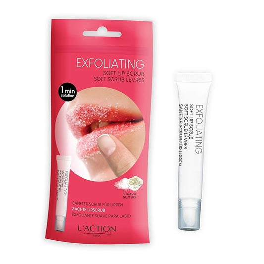 L'Action Paris Exfoliating Soft Lip Scrub, Smooth and Plumped Lips, Sugar Crystals for Gentle Exfoliation, Slanted Applicator, Soothing Shea and Mango Butter Formula 12ml-VivaGrace Women