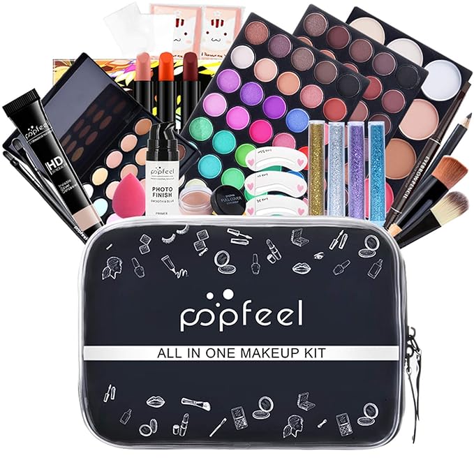All-in-one Makeup Set Holiday Gift | Full Makeup Kit for Women Essential Starter Bundle Include Eyeshadow Palette Lipstick Blush Cream Concealer Face Powder Eyeliner Mascara Lipgloss Brush-VivaGrace Women