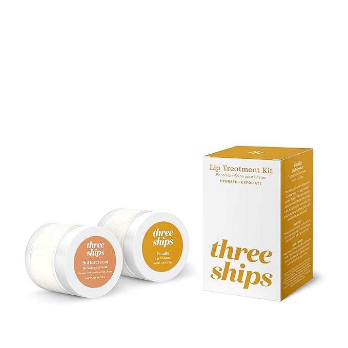 Three Ships Lip Treatment Kit - Buttercream Hydrating Lip Mask and Vanilla Lip Exfoliator – Soothing Natural Lip Care for Dry, Damaged Lips – As Seen on Dragons’ Den, 2 x 15g-VivaGrace Women