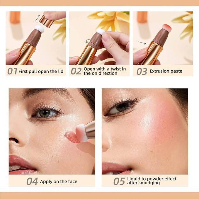 3 Pcs Liquid Contour Beauty Wand Set, Contour & Blush & Highlighter Stick with Cushion Applicator， Attached Easy to Blend, Long Lasting & Smooth Natural Matte Finish (01#03#04)-VivaGrace Women