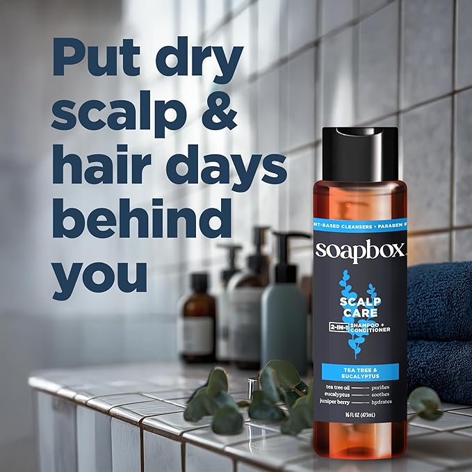 Soapbox Men's Scalp Care 2 in 1 Shampoo and Conditioner For Men, Natural Mens Shampoo and Conditioner, Tea Tree & Eucalyptus, 16oz-VivaGrace Women