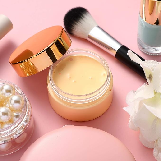 SATINIOR 24 Pieces Empty Clear Plastic Jars with Lids Round Storage Containers Wide-Mouth for Beauty Product Cosmetic Cream Lotion Liquid Butter Craft and Food (Gold Lid,1 oz)-VivaGrace Women