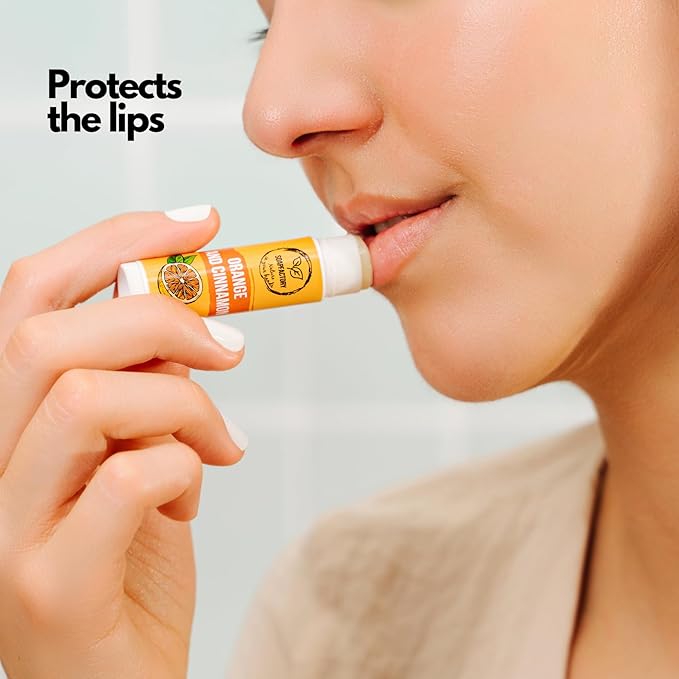 SoapFactory Natural Lip Balm for Dry cracked Lips with Orange and Cinnamon, Vegan, Organic Certified, Lip Care with Carnauba Wax for Women and Men, 0.17 ounce (Pack of 5)-VivaGrace Women