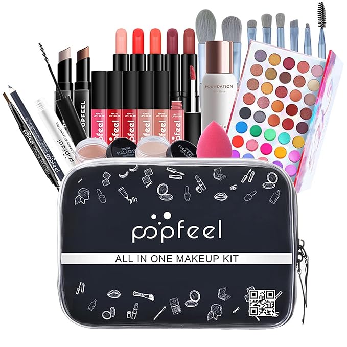 Makeup Kit for Women Full Kit, with Professional Make Up Bag Eyeshadow Red Lipstick, Powder Brush, Concealer, Glitter Lip Gloss, Waterproof Mascara, Eyebrow Pencil, Birthday Gift for Mom Sister-VivaGrace Women