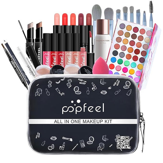 Makeup Kit for Women Full Kit, with Professional Make Up Bag Eyeshadow Red Lipstick, Powder Brush, Concealer, Glitter Lip Gloss, Waterproof Mascara, Eyebrow Pencil, Birthday Gift for Mom Sister-VivaGrace Women