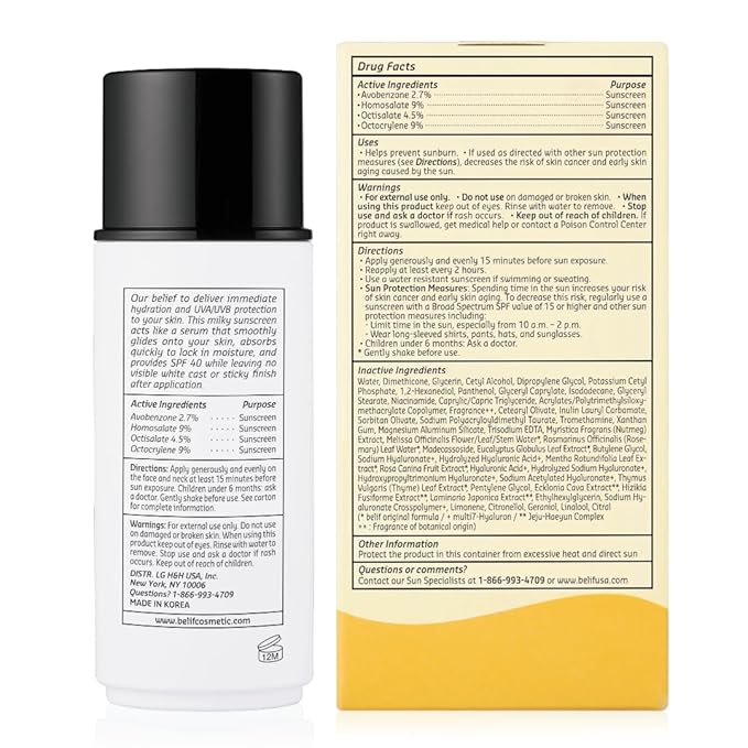 belif Milky Niacinamide Sunscreen SPF 40 – Lightweight & Invisible Sun Serum for Face with 7 Types of Hyaluronic Acid | No White Cast, Non-Comedogenic, Hydrating, Makeup-Gripping Primer (1.69 fl.oz)-VivaGrace Women