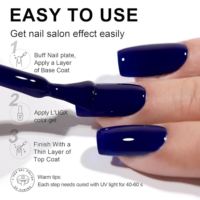 L'UGX Dark Blue Gel Nail Polish - Navy Color, 15ML, Long Lasting UV Gel, DIY Manicure & Pedicure, Salon Holiday Gifts for Women LGS-705