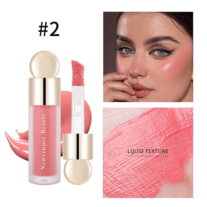 Liquid Highlighter, Liquid Blush with Face Brush Long Lasting Smooth Lightweight Smudge Proof Blush+ Highlighter-VivaGrace Women