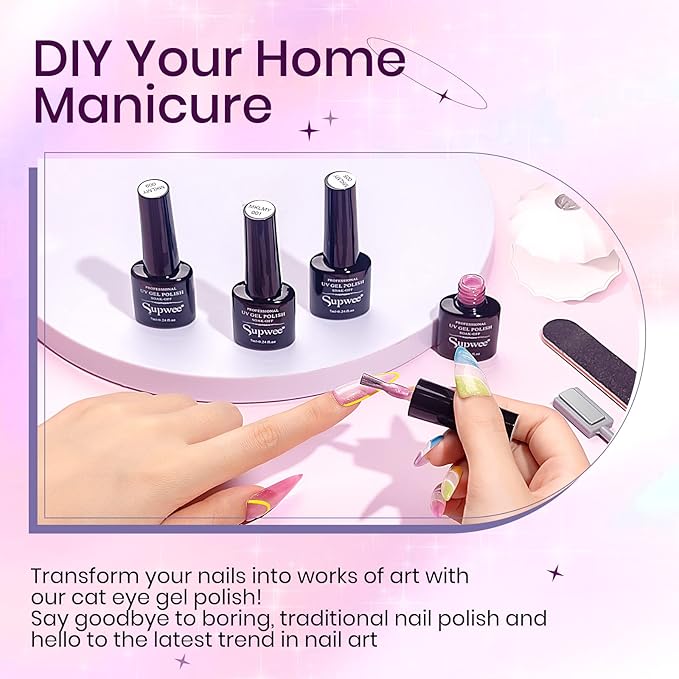 12 Colors Cat Eye Gel Nail Polish - Macaron Candy Magnetic Nail Polish Gel Set Summer Spring Cateye UV Lamp Cure Require DIY Salon Home Gift