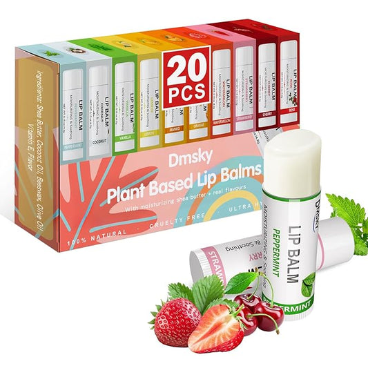 Dmsky Lip Balm Bulk,Fruit Lip Balm, Hydrating Lip Balm for Men Women Kids, 0.15 Oz, 20 count (Pack of 1)-VivaGrace Women