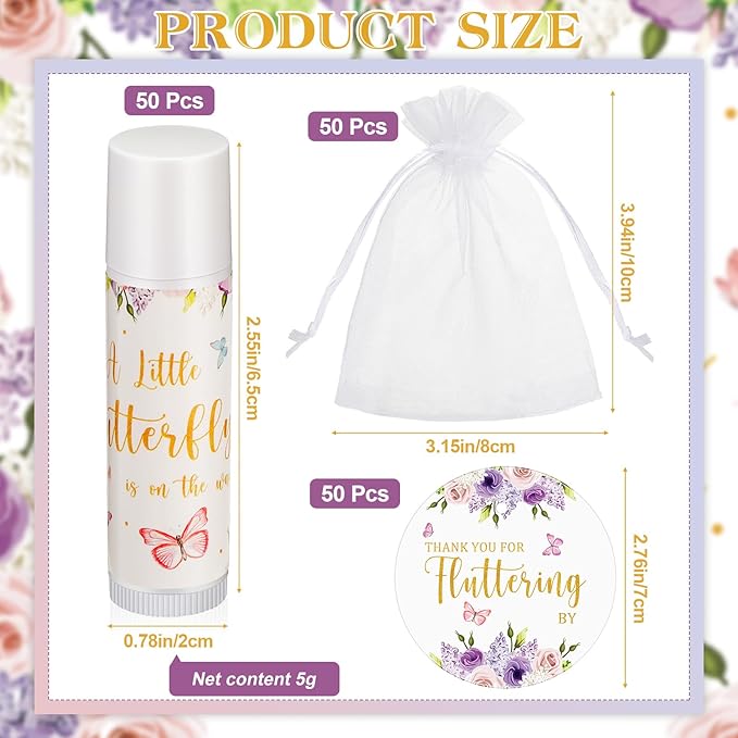 Fumete 50 Pack Butterfly Baby Shower Party Gifts Favors Bulk Lip Balms for Guests Boys Girls Neutral Gender Reveal Favors for Baby Shower Prizes Souvenirs Bags Stuffer Classroom Prizes-VivaGrace Women