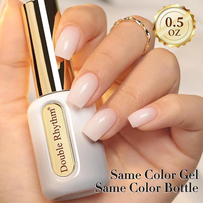Double Rhythm 0.50 OZ Gel Polish Hema Free Same Color Same Bottle Golden Round Translucent Neutral Natural Milky 15 ML Jelly UV Polish Art DIY at Home (Milky White-C1367)