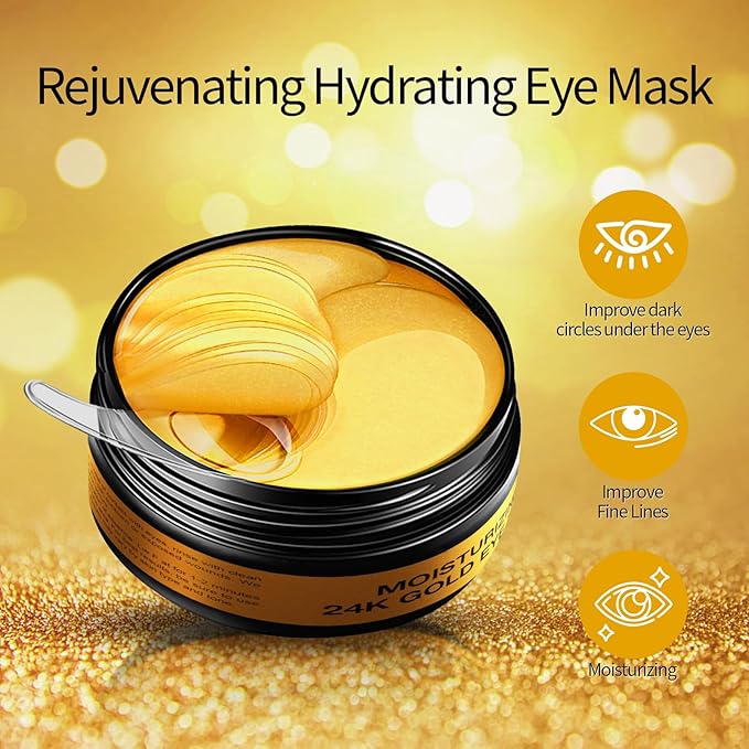 24K Gold Eye Mask - 60 Pieces, Collagen Hyaluronic Acid Eye Mask, Anti-aging, Remove Dark Circles, Puffiness and Wrinkles, Refreshes Skin, Suitable for Both Men and Women-VivaGrace Women