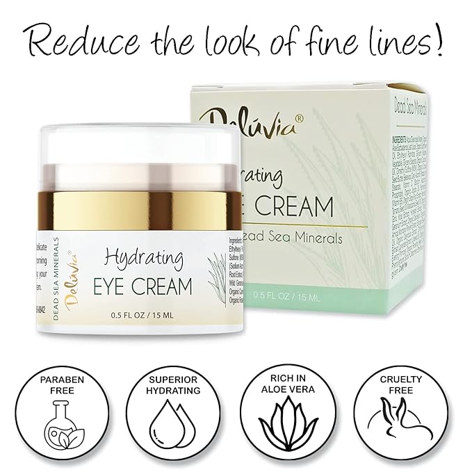 Deluvia Eye Cream Moisturizer, Under Eye and Around Eye Hydrating Eye Cream, Organic Aloe Vera, Vitamin E, Rosehip Seed Oil for Dry Skin and Wrinkles.(.5 Oz)-VivaGrace Women
