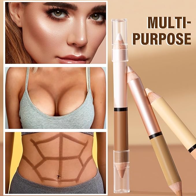 2 in 1 Cream Bronzer and Highlighter Stick,Cream Dual-Ended Highlight Contour Stick,Long Lasting & Waterproof Face Brighten Make up Pen-VivaGrace Women