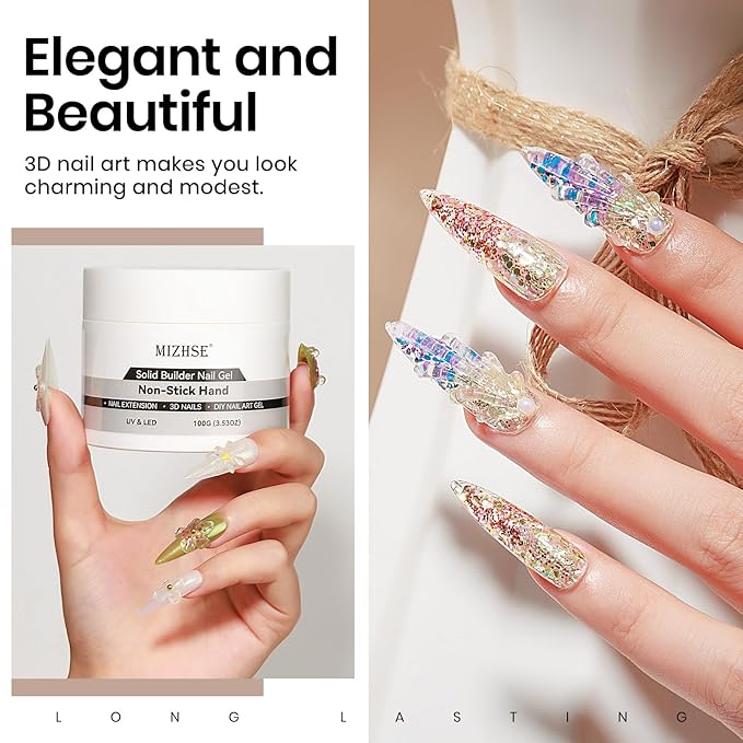 MIZHSE 100g Solid Builder Gel for Nails, Large Capacity Clear Hard Gel 3D Sculpting for Nail Art U V LED Builder Kit with 3D Silicone Pen, for Salon Home DIY-VivaGrace Women