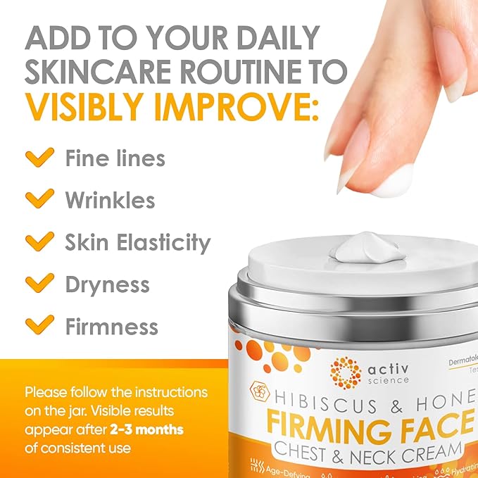 Hibiscus & Honey Firming Cream, Neck Firming Cream, Skin Tightening Cream, Skin Firming and Tightening Lotion, Reduce the Look of Neck Lines, Tightens & Smooths - With Collagen & Hyaluronic Acid 1.7OZ-VivaGrace Women