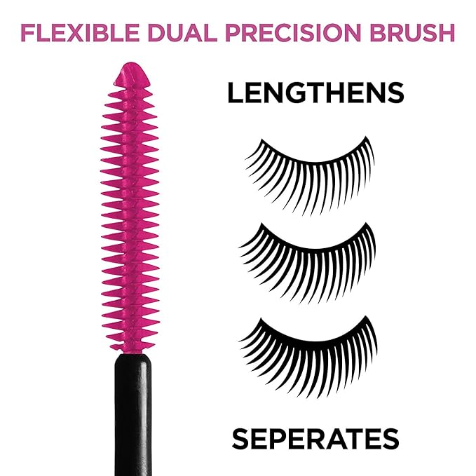 L'Oreal Paris Makeup Telescopic Original Lengthening, Lash Separating Mascara with Dual Precision Brush, Washable, Blackest Black, 0.27 Fl Oz., 2 Count