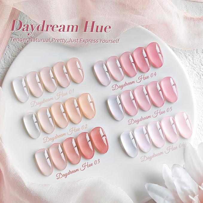 Born Pretty Jelly Pink Gel Nail Polish Set,Nude Pink Translucent Gel Polish,6 Transparent Sheer Colors Soak Off U V Light Cure Gel Polish Kit Nail Art Manicure DIY Kit Home Salon 7ML-VivaGrace Women