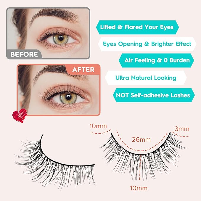 Natural Wispy Cat Eye Lashes - 3D Volume C Curl Eyelashes With Thin Band - 10mm Short Lashes - 7 Pairs-VivaGrace Women