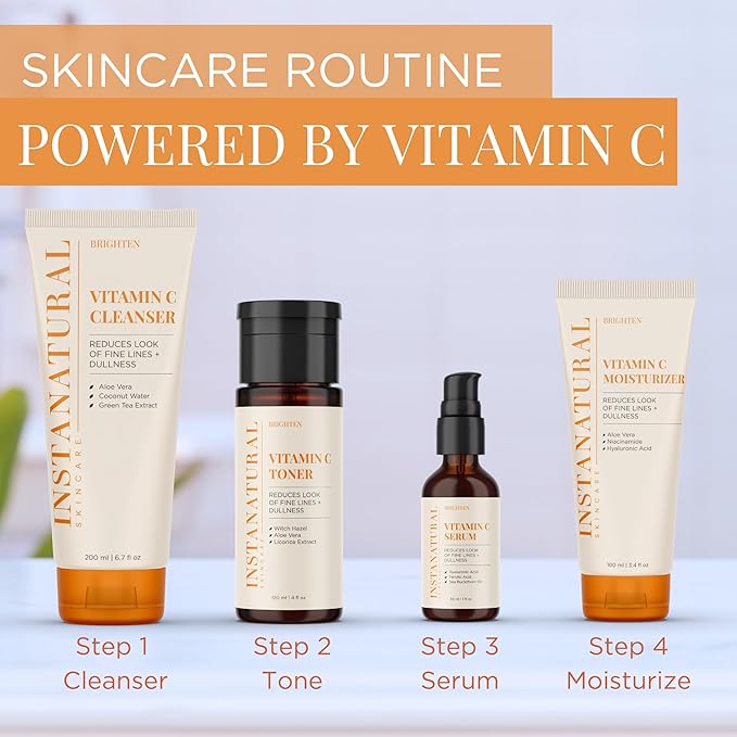 InstaNatural Vitamin C Cleanser and Moisturizer Kit, Brightens, Reduces the Look of Fine Lines and Uneven Texture, with Aloe Vera and Botanical Extracts-VivaGrace Women