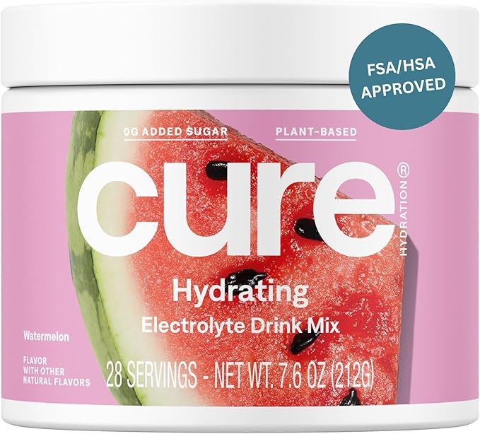 Cure Hydration | Plant-Based Electrolyte Drink Mix | No Added Sugar | Dehydration Relief Powder Made with Coconut Water | Non-GMO | Vegan | 28 Servings Jar - Watermelon-VivaGrace Women