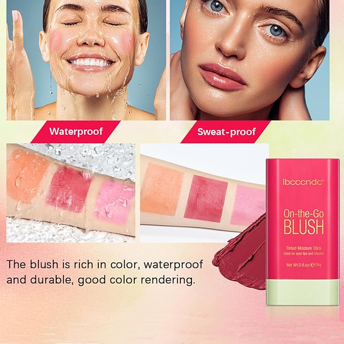 Cream Red Blush Stick,Multi-Use Makeup Milk Blush Stick,Long Lasting Natural Blush Makeup 2-in-1 Cheek and Lip Tint,Waterproof Vegan Tinted Moisturizer Matte Blush Stick for Cheeks and Lip-VivaGrace Women