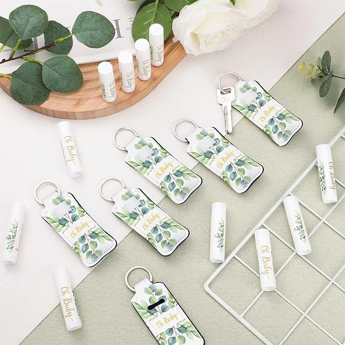 18 Sets Baby Shower Bridal Shower Favors for Guests Bulk Lip Balm and Lipstick Holder Keychains Set Baby Shower Bridal Shower Goodies Bags Thank You Gifts for Guests(Eucalyptus Baby)-VivaGrace Women