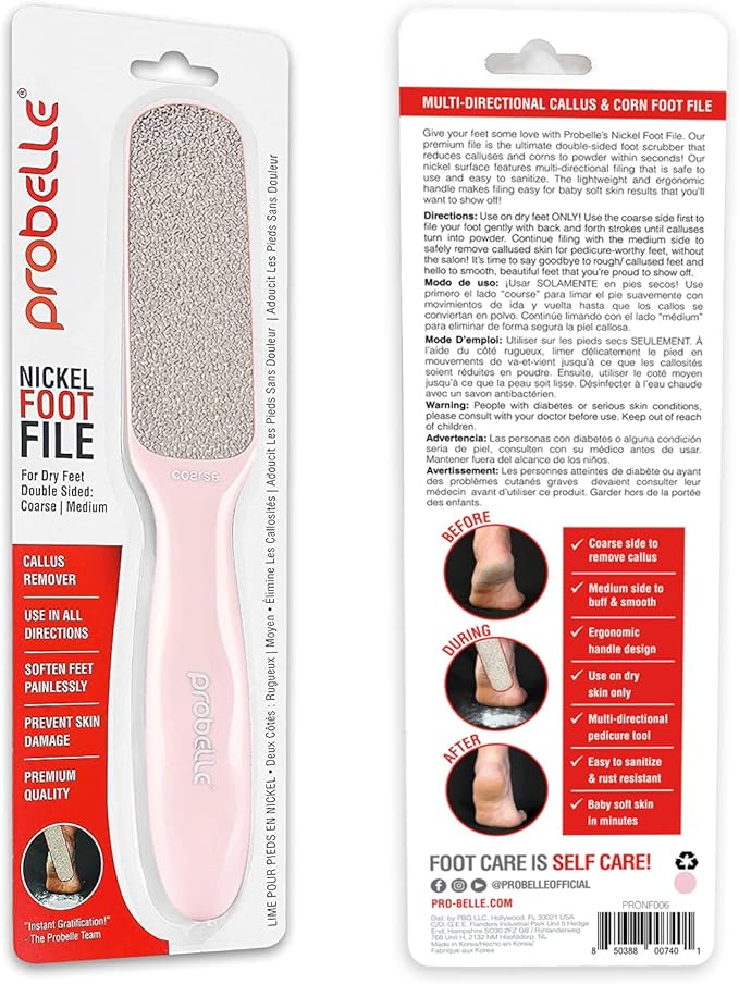Probelle Double Sided Multidirectional Nickel Foot File Callus Remover - Immediately Reduces calluses and Corns to Powder for Instant Results, Safe Tool (Pink)-VivaGrace Women